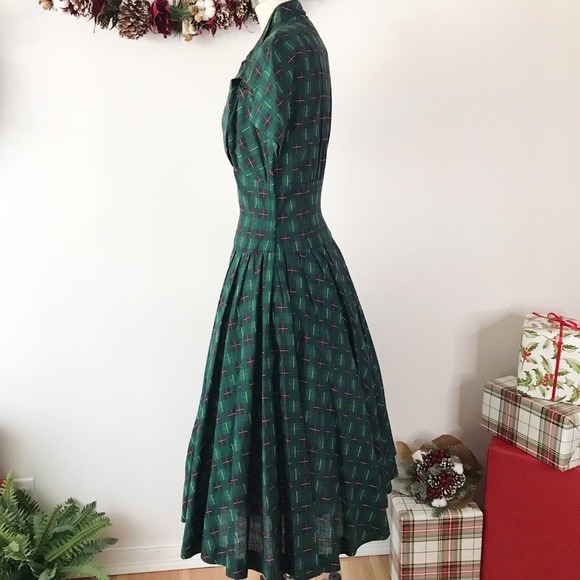 1940s 50s Young Comopolitan Plaid Green Dress XS - Picture 2 of 9